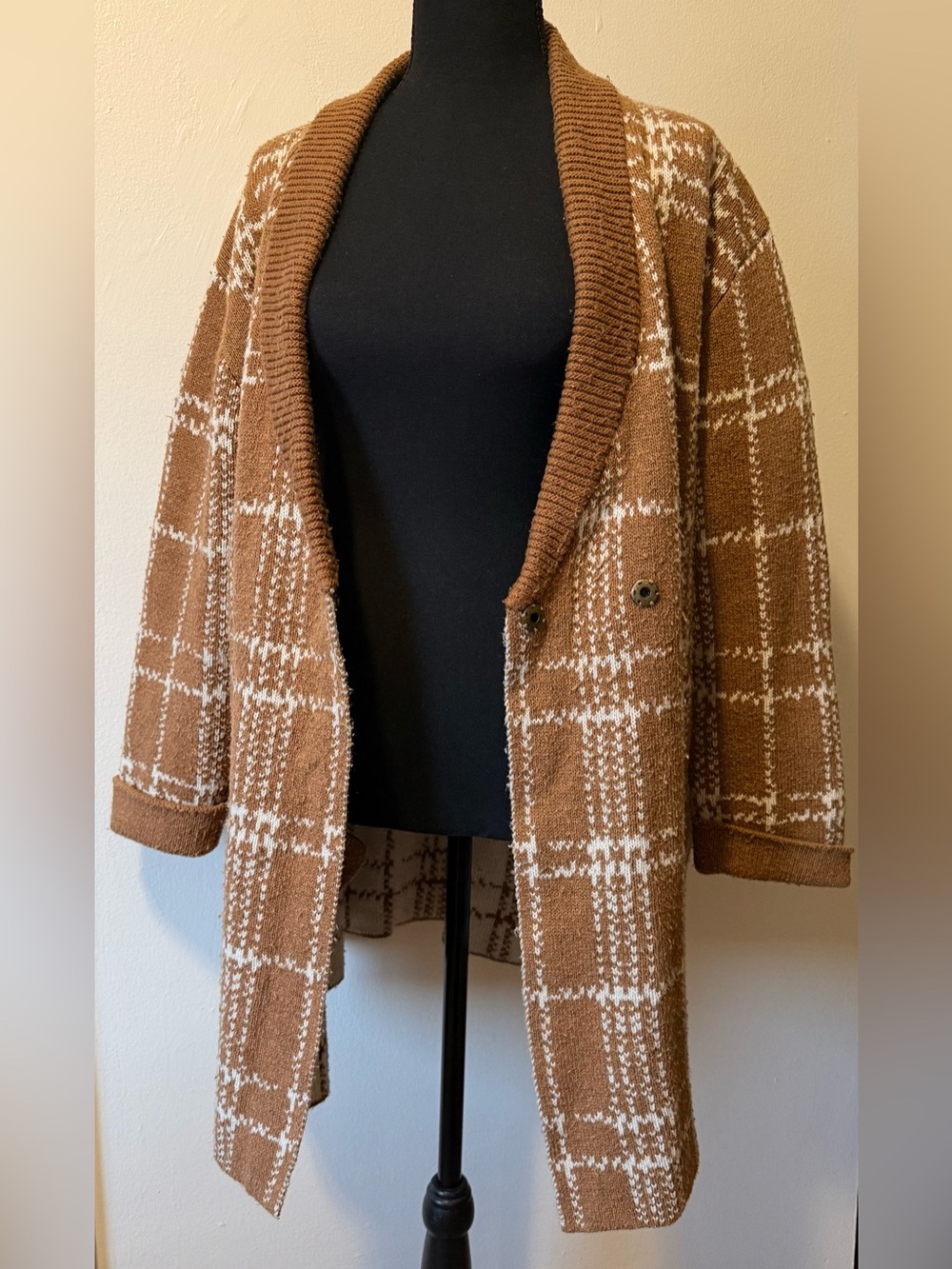 Cotton on Brown Plaid Open-Front Women’s Sweater Cardigan